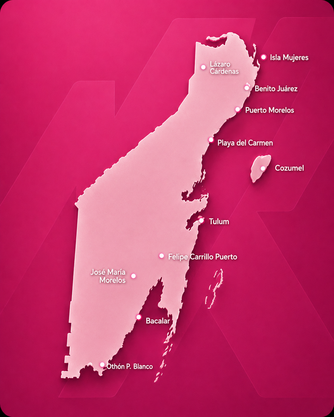 Mapa de Quintana Roo con los 11 municipios y su ubicación